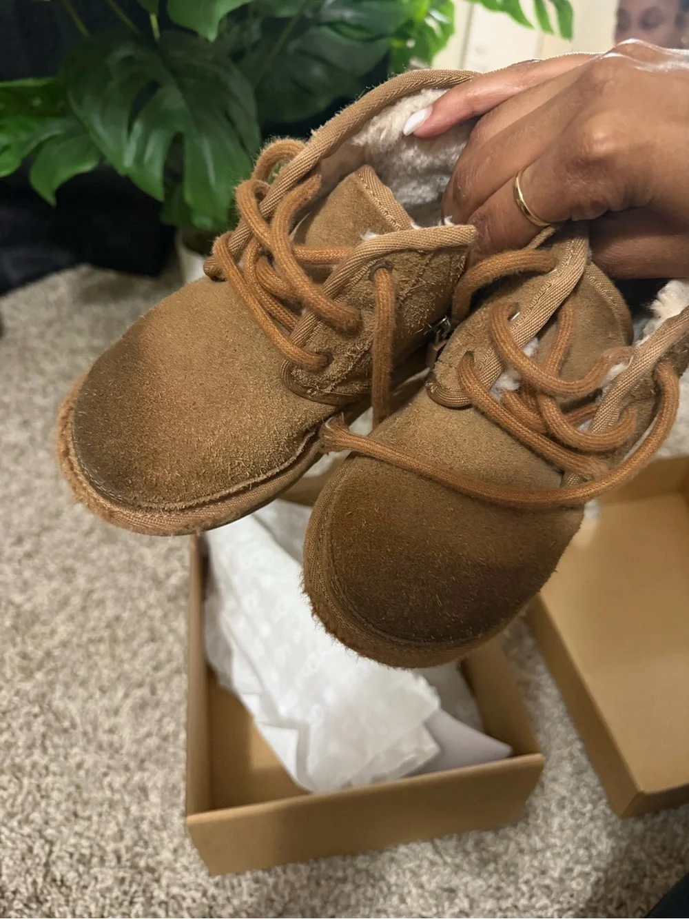 UGG Kids Chestnut Brown Suede Lace-Up Boot